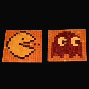 Pacman Inspired Wood Coasters - Set of 2